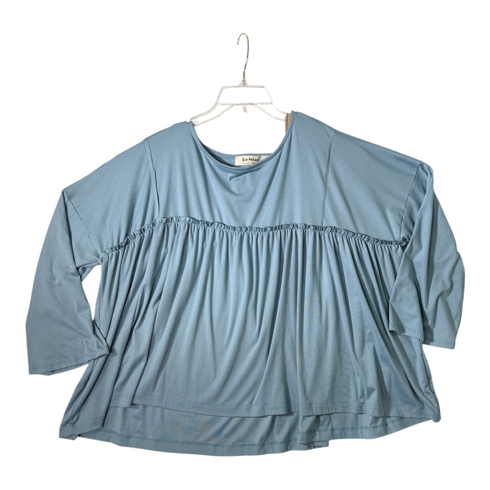 Three Bird Nest Small Blue Babydoll Top Boho Oversized Peplum 3/4 Sleeve Mexico